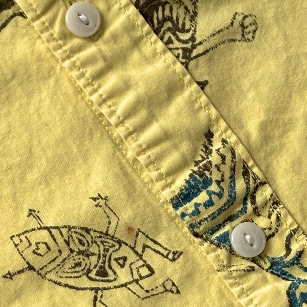 VTG Hang Ten Tiki Print Yellow Short Sleeve Button Down Summer Party Shirt Sz L - Picture 7 of 12